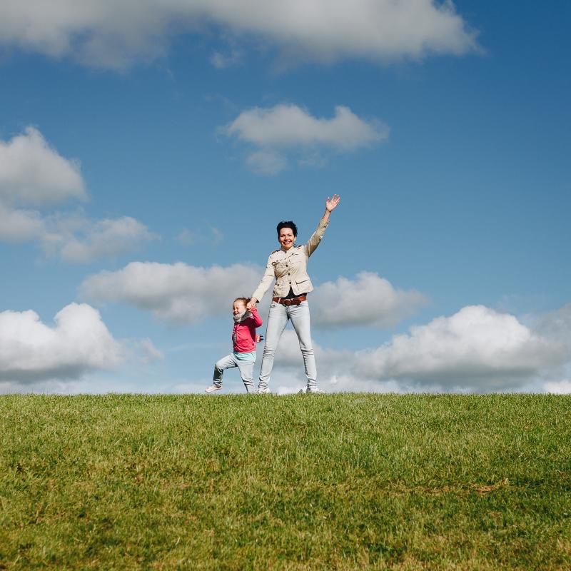 Woman and child in a field