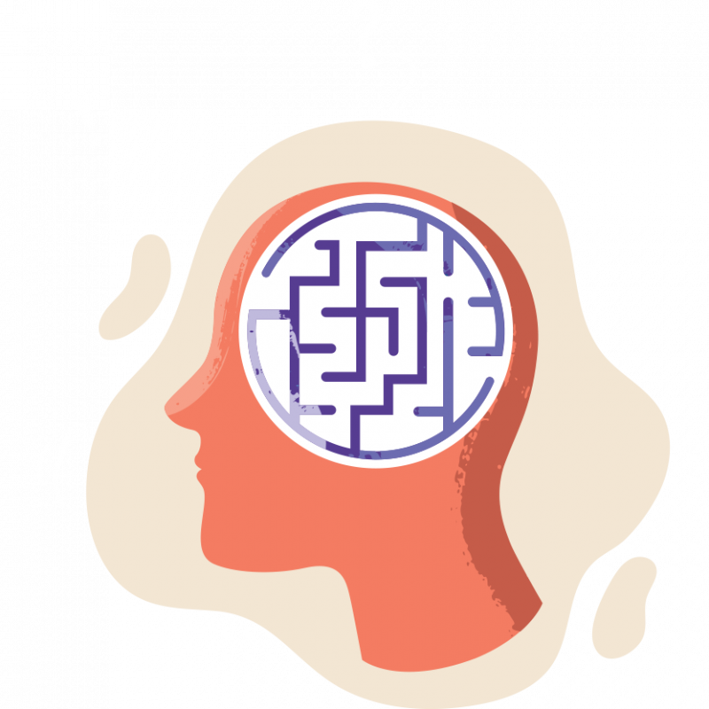 head with maze inside illustration